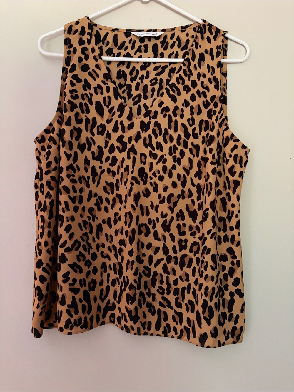 Nine West Leopard Print Sleeveless V-Neck Tank Top in Brown and Black